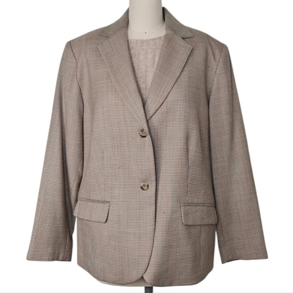 Pendleton Seasonless Wool Houndstooth Blazer Tan … - image 2